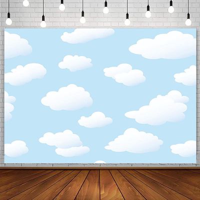 SENDY 7x5ft Blue Sky and White Cloud Backdrop Birthday Party Decorations Supplies for Kid World Travel Airplane Aviator Boy Baby Shower Photography Background Banner for Cake Table Photo Shoot Props