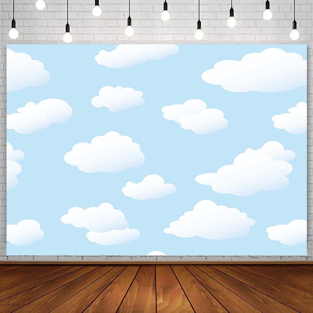 SENDY 7x5ft Blue Sky and White Cloud Backdrop Birthday Party Decorations Supplies for Kid World Travel Airplane Aviator Boy Baby Shower Photography Background Banner for Cake Table Photo Shoot Props