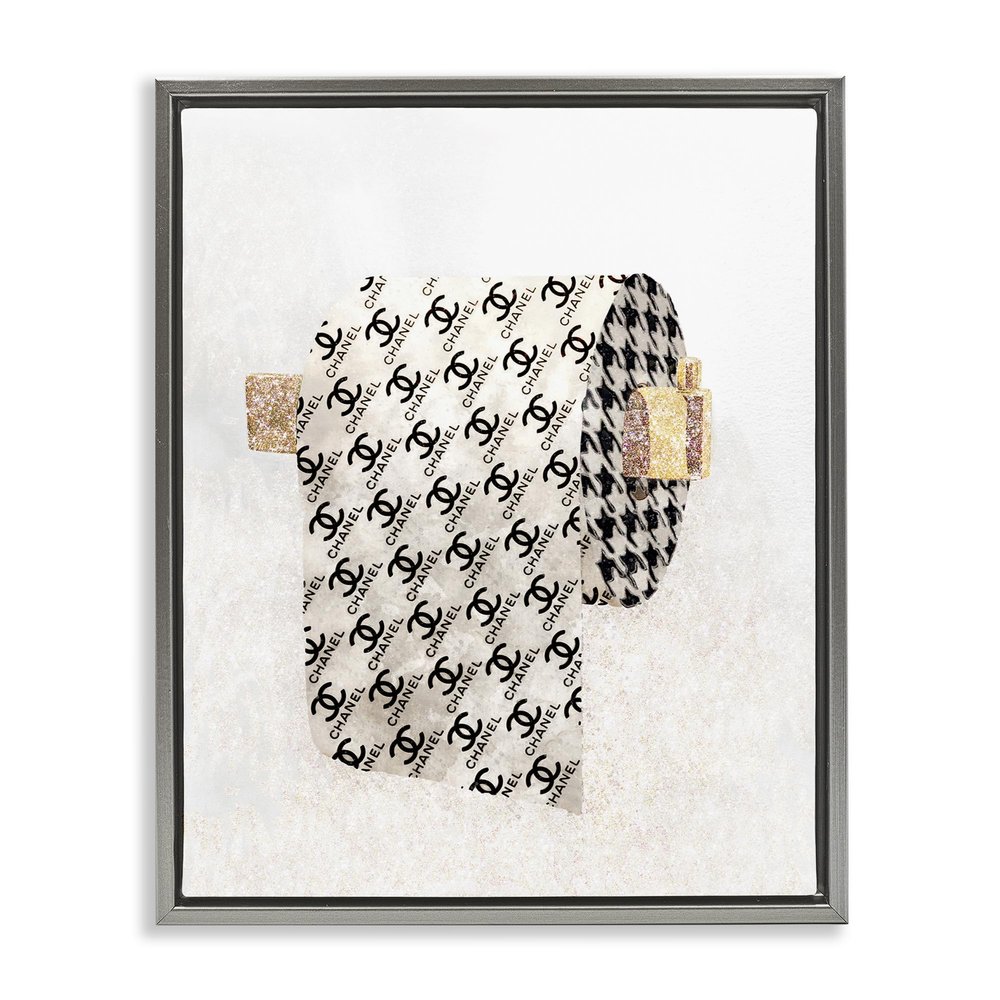 Stupell Industries Fashion Glam Toilet Paper Designer Detailing Framed Floater Canvas Wall Art Design by Ziwei Li