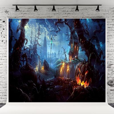 10x6.5ft Pumpkin Light Photography Backdrops Branches Fabric Photo Studio Prop Background Castle Magic Old Tree Background for Halloween Party