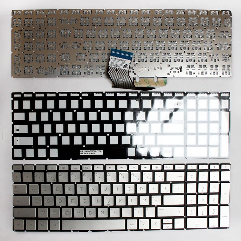 Power4Laptops French Layout Silver Replacement Laptop Keyboard Compatible with HP Home 15-da0147TU