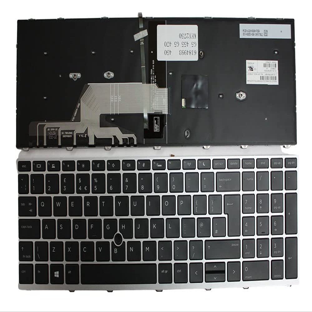 Power4Laptops UK Layout with Pointer Silver Frame Backlit Black Replacement Laptop Keyboard Compatible with HP L62786-031