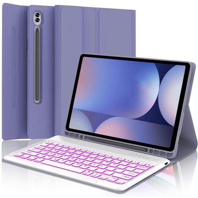 Keyboard Case for Samsung Galaxy Tab S10+ Plus/ S9 Plus/S9 FE+/ S9+/ S8+ Plus/S7+ Plus/S7 FE 12.4 Inch with S Pen Holder, Backlit Smart Bluetooth Keyboard case Cover, Purple