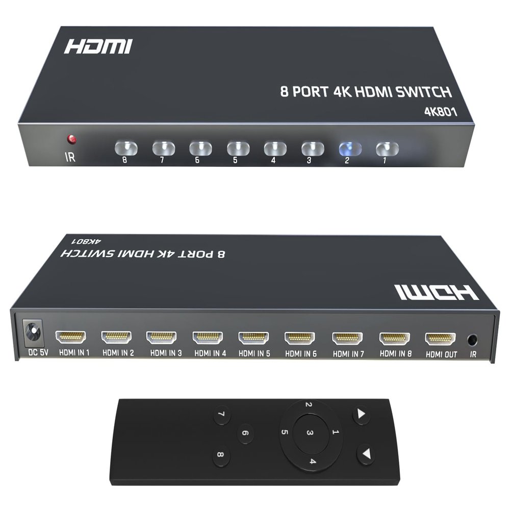 KAGO HDMI Switch 8 in 1 Out,4K HDMI Selector Switcher Box with Remote, Support 4K30Hz 1080p,HDR 3D,Compatible with PS3/4 Xbox PC Laptop Projector Blu-ray Player