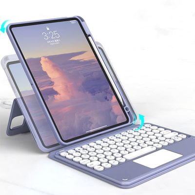 HENGHUI Magnetic Keyboard Case for iPad mini 7th Gen (A17 Pro 2024)/ mini 6th Gen 2021 Touchpad Color Keyboard Round Key Clear Case Support Portrait Mode,Light Blue