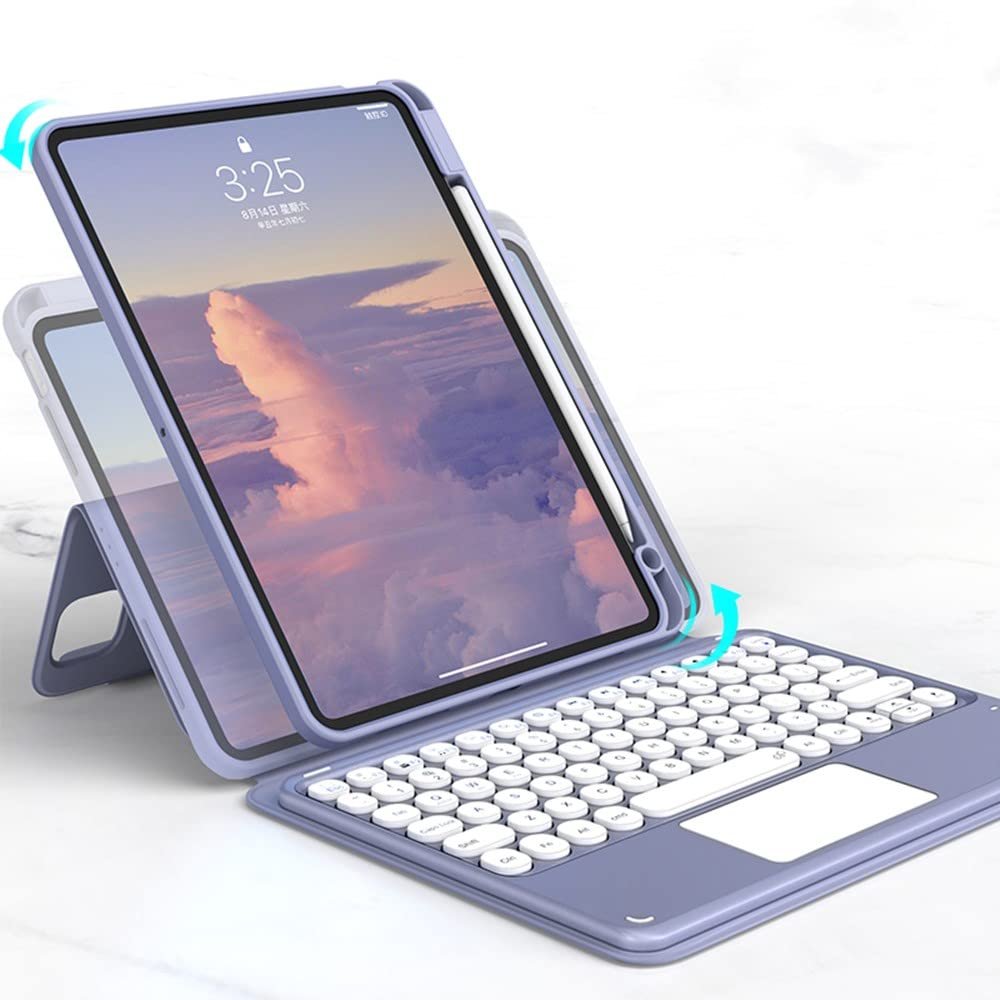 HENGHUI Magnetic Keyboard Case for iPad mini 7th Gen (A17 Pro 2024)/ mini 6th Gen 2021 Touchpad Color Keyboard Round Key Clear Case Support Portrait Mode,Light Blue