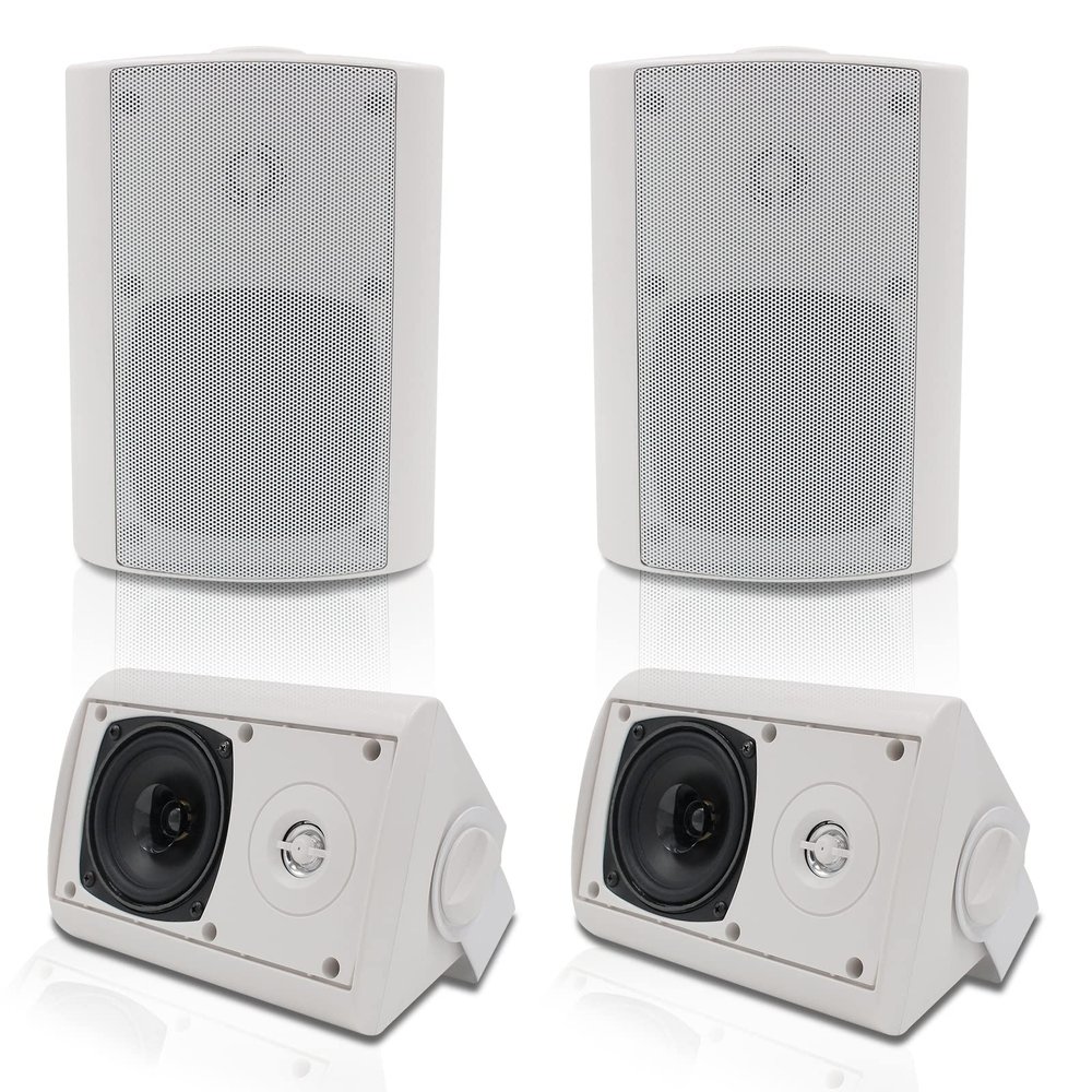 Herdio Passive Outdoor Speakers Wired Waterproof, 4 Inches 2-Way 400W Wall Mounted Speakers with Dome Tweeter, All-Weather Durability, for Patio Porch Backyard (2Pairs, White)
