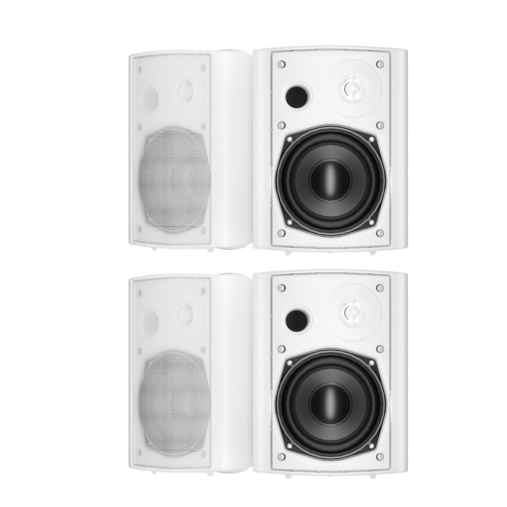 STUDIOFINIX 5.25 Inches Outdoor Bluetooth Speakers Waterproof 600 Watts Perfect for Indoor- Outdoor Patio Porch Wall Mount System (4 Speakers,White)