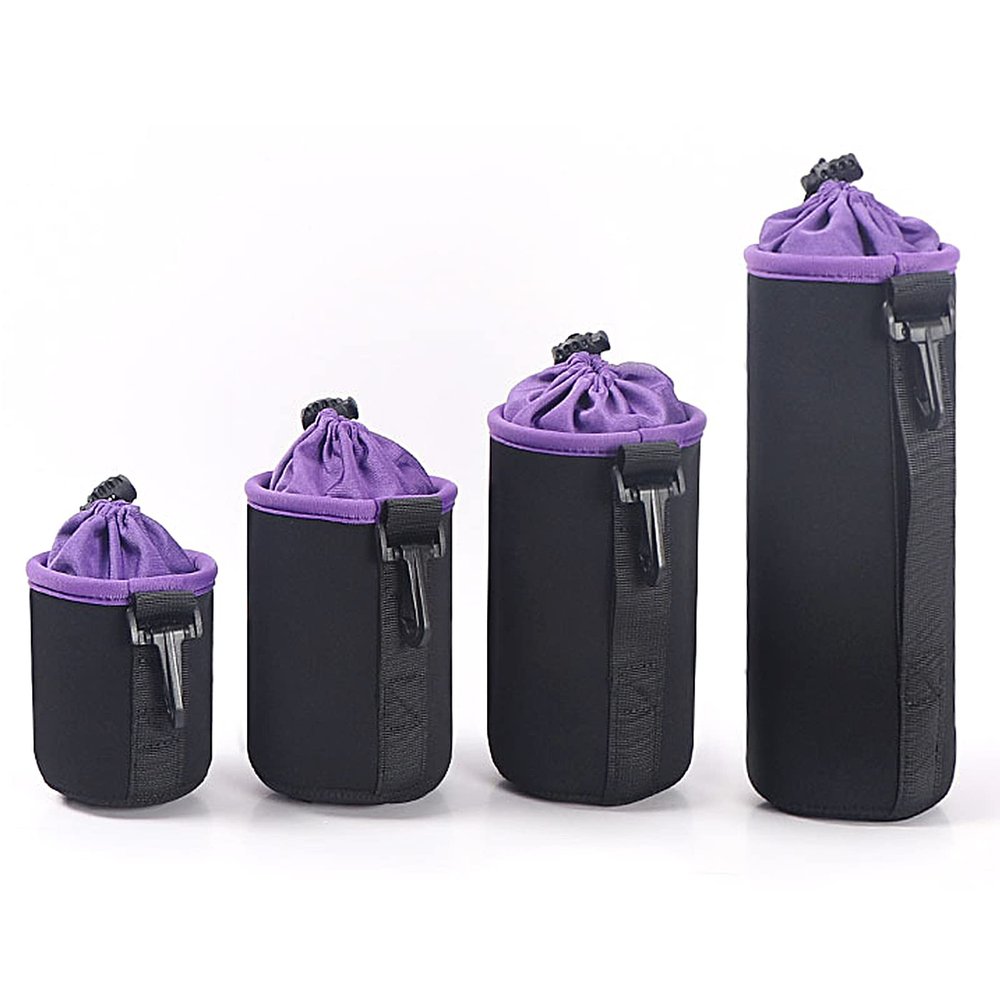 Lywencom Lens Pouch,Waterproof Protective Lens Bag For SLR Camera Lens,With Adjustable Drawstring And Rotating Clamp,Camera Lens Bag For Nikon, Pentax, Sony, Olympus, Panasonic, Etc (Purple)