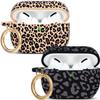 2Pack Leopard Silicone Airpods Pro Case 2019, Gawnock Soft One Piece Case Cover Flexible for Airpods Pro Floral Print Cover for Women Girls with Keychain view 1