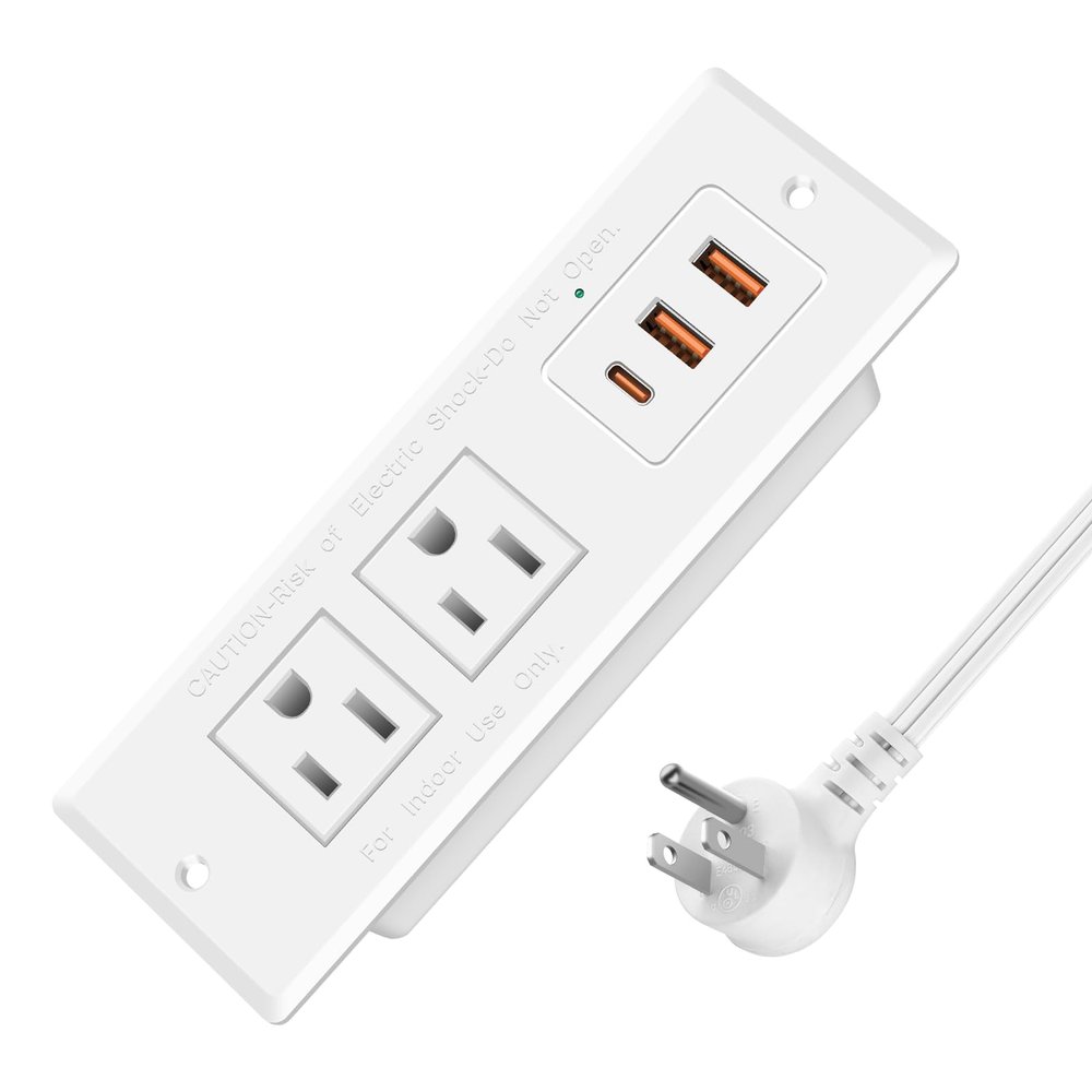 Recessed Power Strip, Flush Mounted Drawer Outlet with PD 20W Fast Charging USB-C Ports, Recessed Outlet for Conference Rooms, Office Tables, Furniture, 10FT Cord(ETL Listed)