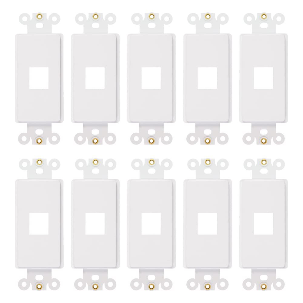 1-Port Decorator Insert with Nut, Wall Plate Adapter, White (1 Port 10 Pack)