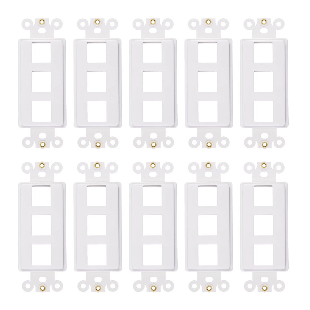 3-Port Decorator Insert with Nut, Wall Plate Adapter, White (3 Port 10 Pack)