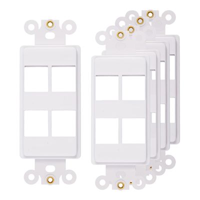 4-Port Decorator Insert with Nut, Wall Plate Adapter, White (4 Port 5 Pack)