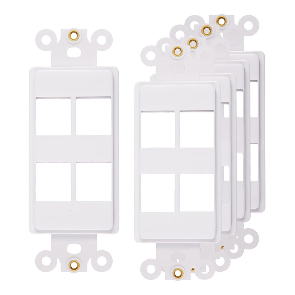 4-Port Decorator Insert with Nut, Wall Plate Adapter, White (4 Port 5 Pack)