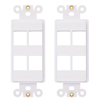 4-Port Decorator Insert with Nut, Wall Plate Adapter, White (4 Port 2 Pack)