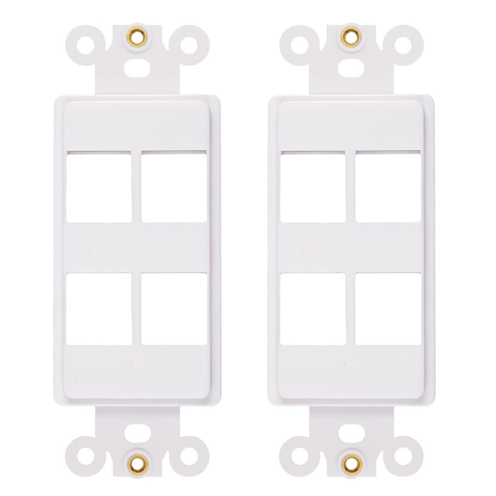 4-Port Decorator Insert with Nut, Wall Plate Adapter, White (4 Port 2 Pack)