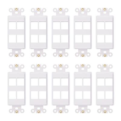 4-Port Decorator Insert with Nut, Wall Plate Adapter, White (4 Port 10 Pack)