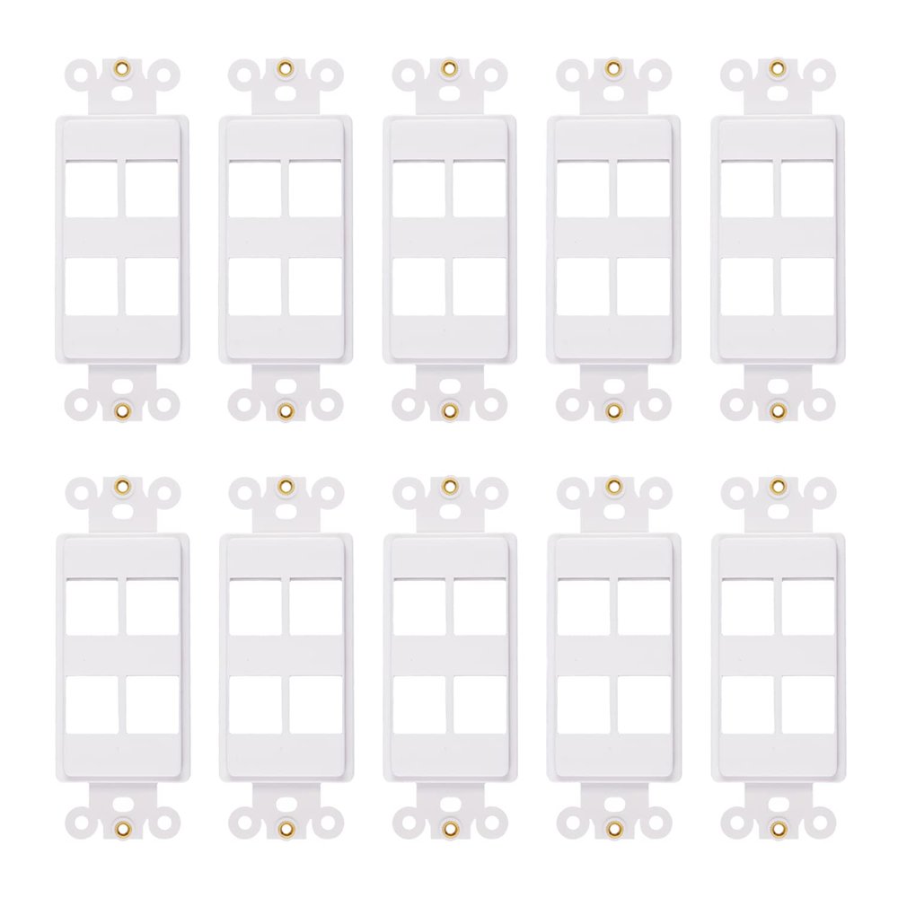 4-Port Decorator Insert with Nut, Wall Plate Adapter, White (4 Port 10 Pack)