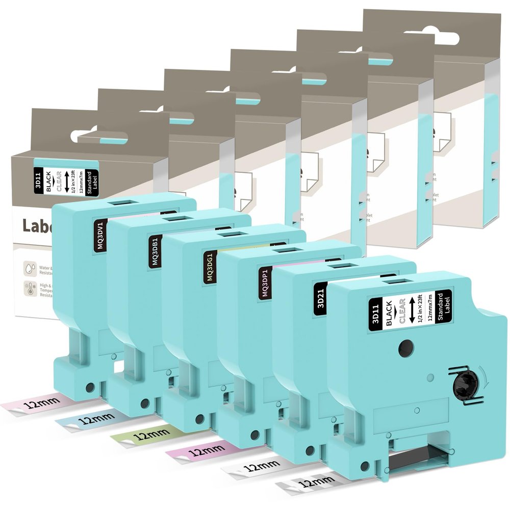6 Light Color Label Tapes for LM1600 D1600 Label Makers, 1/2 Inch x 23Feet Tape Replacement for Dymo D1 Label Tape, Compatible with Dymo LabelManager 160 280 210D Labeler