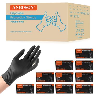 ANBOSON 6 mil Disposable Nitrile Gloves, Heavy Duty Disposable Glove, Cooking Gloves, Latex Free, Powder Free (Black of 1000, Medium)