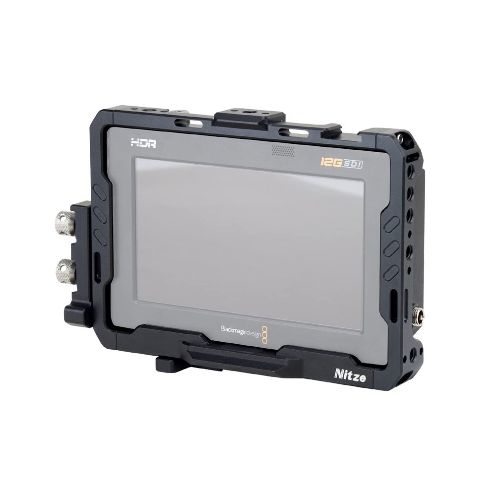 Nitze Monitor Cage for Blackmagic Video Assist 5" 12G / Blackmagic Video Assist 5" 3G with HDMI and USB-C Cable Clamps - JT-B01A