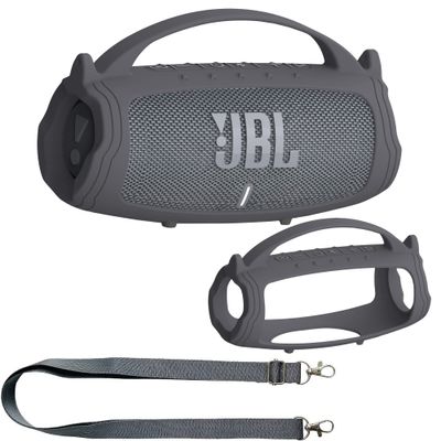 JCHPINE Silicone Cover Case for JBL Charge 5 Portable Bluetooth Speaker, Protective Skin Holder for JBL Charge 5 Speaker Accessories (Grey Case, NOT Fit Wi-Fi Version)