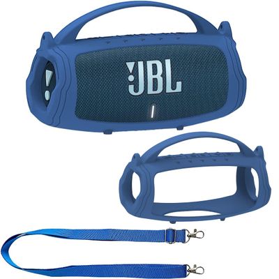 JCHPINE Silicone Cover Case for JBL Charge 5 Portable Bluetooth Speaker, Protective Skin Holder for JBL Charge 5 Speaker Accessories (Blue Case, NOT Fit Wi-Fi Version)