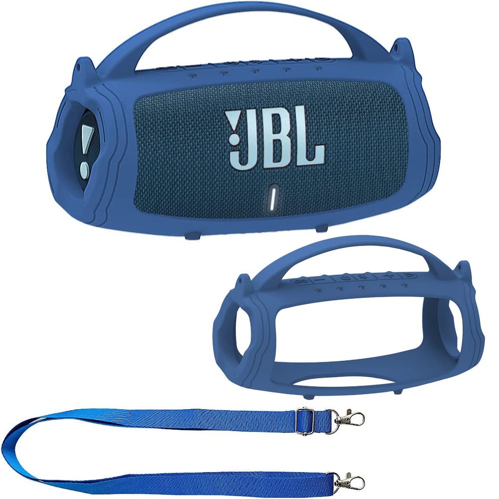 JCHPINE Silicone Cover Case for JBL Charge 5 Portable Bluetooth Speaker, Protective Skin Holder for JBL Charge 5 Speaker Accessories (Blue Case, NOT Fit Wi-Fi Version)