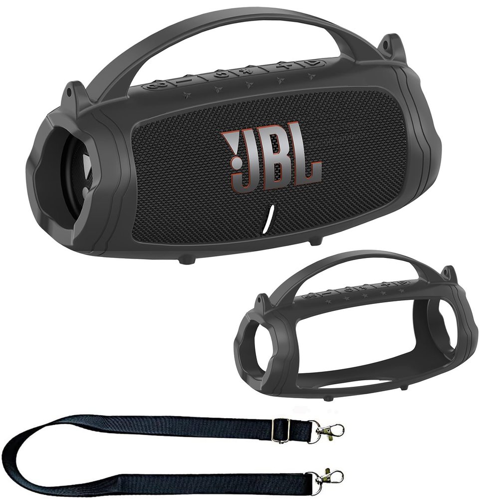 JCHPINE Silicone Cover Case for JBL Charge 5 Portable Bluetooth Speaker, Protective Skin Holder for JBL Charge 5 Speaker Accessories (Black Case, NOT Fit Wi-Fi Version)