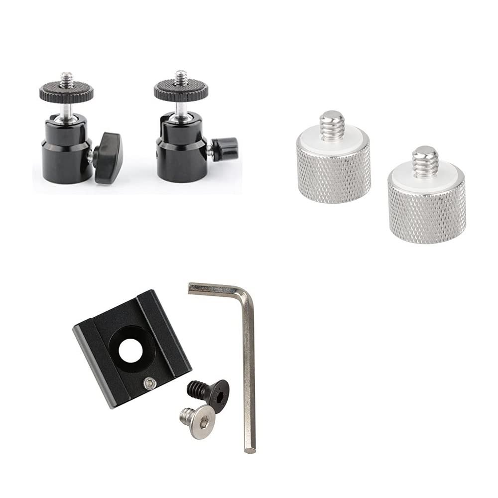 CAMVATE 360 Degree Swivel 1/4"-20 Mini Ball Head + Cold Shoe Mount + 5/8"-27 Female to 1/4"-20 Male Microphone Stand Adapter