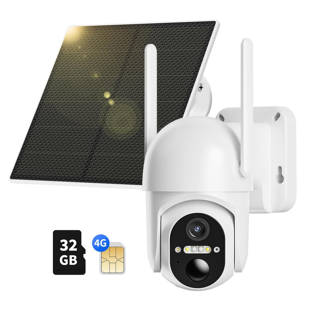 4G LTE Cellular Security Camera Includes Memory Card & SIM Card(Support Verizon/AT&T/T-Mobile), 2K Solar Outdoor Cam Wireless Without WiFi Needed, 360 Live View, Color Night Vision