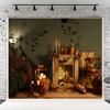 10x6.5ft Halloween Fireplace Decor Bats Photography Backdrops Candle Pumpkin Spider Web Background for Supplies Studio Props view 1