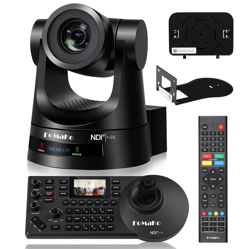 FoMaKo NDI PTZ Camera,NDI 6 & NDI HX3 Certified, AI Auto-Tracking Gen 3, 30X Optical Zoom, for Church Worship, NDI PTZ Controller, (NDI PTZ Bundle KN30A+KC608 Pro) BN301,Black Color