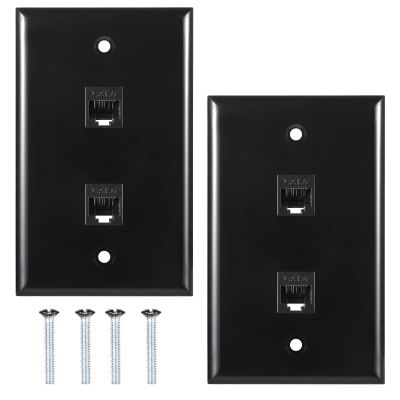 Ethernet Wall Plate 2port,Cat6 Ethernet Cable Wall Plate Female to Female Compatible with Cat7 Cat6 Cat5 Cat5e - Black 2Pack