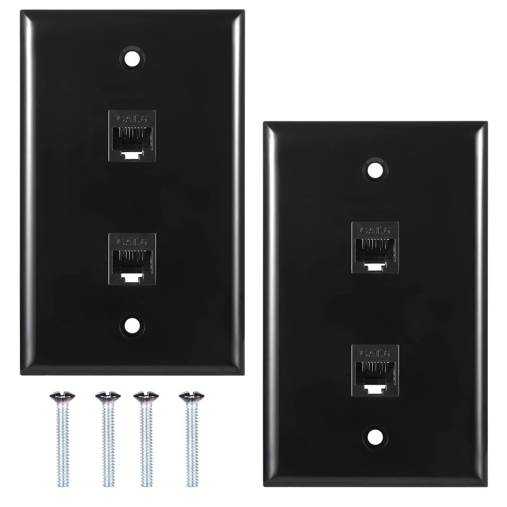 Ethernet Wall Plate 2port,Cat6 Ethernet Cable Wall Plate Female to Female Compatible with Cat7 Cat6 Cat5 Cat5e - Black 2Pack