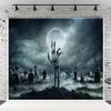10x10ft Bright Moon Cemetery Halloween Photography Backdrops Broken Hands Tombstone Branches Photo Booth Prop Decor Background view 1