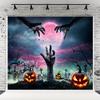 10x6.5ft Broken Hands Cemetery Night Pumpkin Light Magic Moon Branches Halloween Backdrops for Party Prop view 1