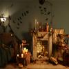 10x10ft Halloween Fireplace Decor Bats Photography Backdrops Candle Pumpkin Spider Web Background for Supplies Studio Props view 2