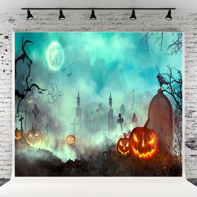 10x6.5ft Cemetery Pumpkin Light Door of Hell Photography Backdrops Halloween Branches Photo Studio Prop Fog Background for Party