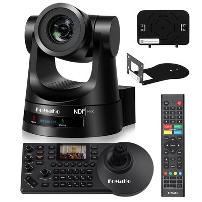 FoMaKo NDI PTZ Camera Bundle AI Auto-Tracking Gen 3 (NDI 6 & NDI HX3 Certified), 20X Optical Zoom PoE HDMI PTZ Camera for Church Worship, NDI PTZ Controller, (NDI PTZ Bundle KN20A +KC608) BN201