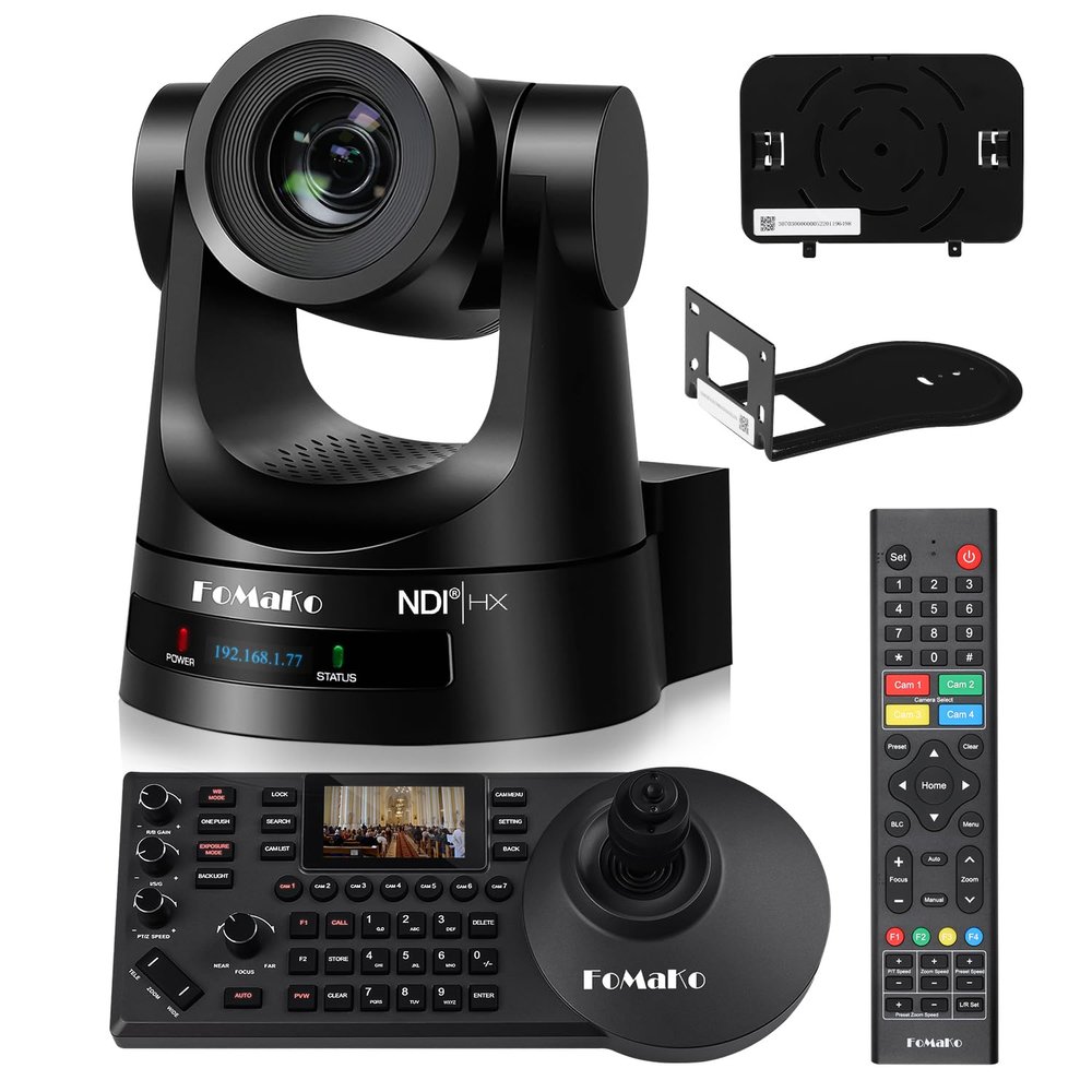FoMaKo NDI PTZ Camera Bundle AI Auto-Tracking Gen 3 (NDI 6 & NDI HX3 Certified), 20X Optical Zoom PoE HDMI PTZ Camera for Church Worship, NDI PTZ Controller, (NDI PTZ Bundle KN20A +KC608) BN201