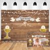 OERJU 12x8ft God Bless Backdrop First Holy Communion Baptism Party Decorations Banner Newborn Baby Shower Ceremony Rustic Wood Ribbon Photography Background Photo Booth Props view 1