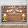 OERJU 12x8ft God Bless Backdrop First Holy Communion Baptism Party Decorations Banner Newborn Baby Shower Ceremony Rustic Wood Ribbon Photography Background Photo Booth Props view 3