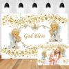 OERJU 10x8ft God Bless Backdrop First Holy Communion Baptism Christening Background Angel Baby Gold Sequins Star Banner Newborn Baby Shower Birthday Party Decoration Photo Booth Props view 1