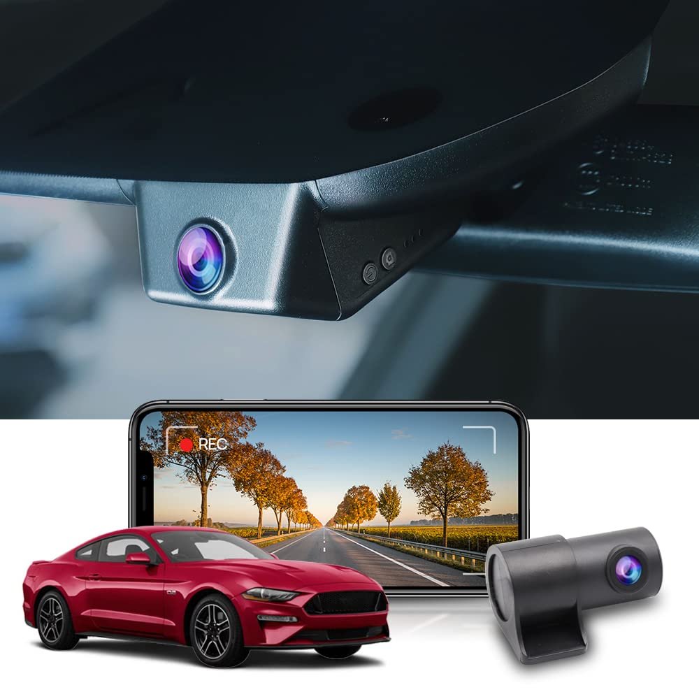 Fitcamx Dual 2160P+1080P Dash Cam Adapts for Ford Mustang 2019-2023 (HD2-0141/ with Sensor Cover), OEM Style, 2 Channel HD Video, WiFi & APP, Loop Recording, G-Sensor, Plug & Play, 128GB Card