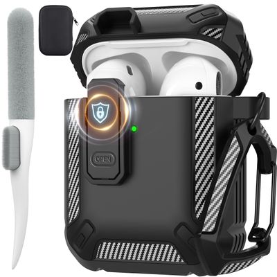 Maxjoy for AirPods 2nd Generation Case Cover, AirPods Case with Lock Gen 2 Hard Shell Rugged Shockproof Protective Cover with Keychain Cleaner Kit Compatible with Apple AirPods2 AirPods1, Black
