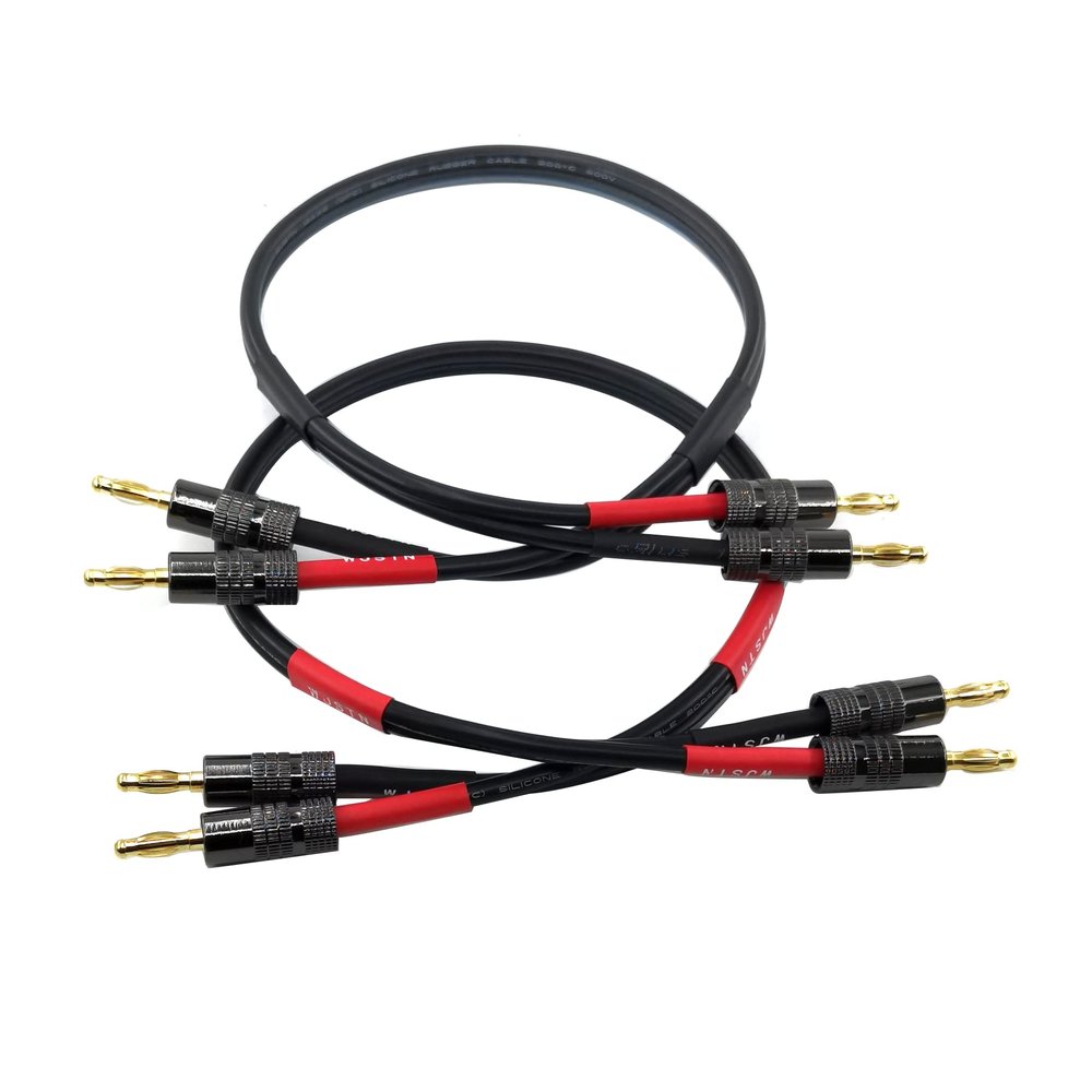 Banana Plug to Banana Plug Speaker Cable, 12awg tinned Oxygen Free Copper (OFC) Silicone Rubber Cable (6FT)