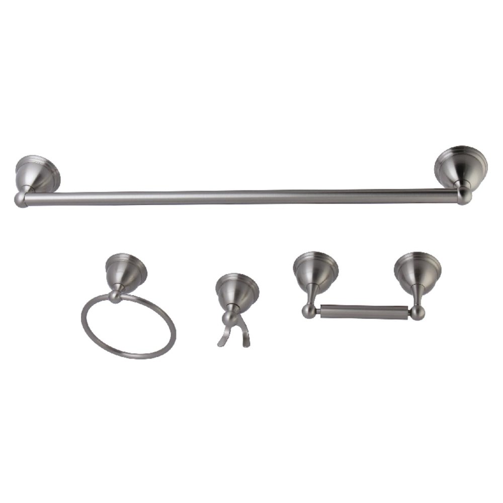 Kingston Brass BAK3961478SN Restoration 4-Piece 24-Inch Towel Bar Bathroom Accessory Set in Brushed Nickel