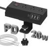 3 Outlet Desk Clamp Power Strip with 4 USB Ports - Desktop Edge Mount Surge Protector - Clamp on Power Strip USB C 20W - Desk, Men, Hotel, Home, Office, Gaming, Phone, Computer, Electronic Accessories view 1